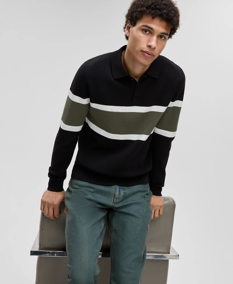 Mode of One Men's Varsity-Stripe Polo Sweater, Macy's Exclusive