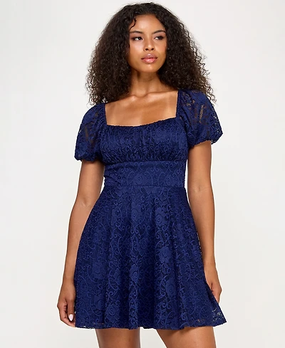 City Studios Juniors' Lace Fit & Flare Dress