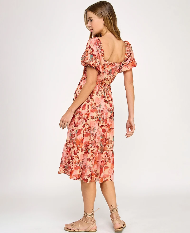 City Studios Juniors' Printed Lace-Up Front Midi Dress