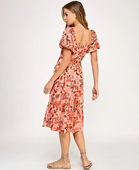 City Studios Juniors' Printed Lace-Up Front Midi Dress