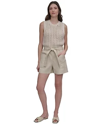 Dkny Jeans Women's Cotton Belted Paperbag-Waist Shorts
