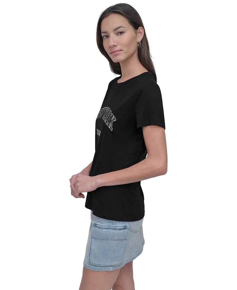 Dkny Jeans Women's New York Rhinestone Logo T-Shirt