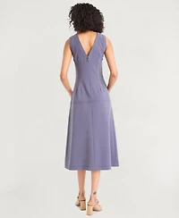 Luxely Women's Crepe V-Neck Sleeveless Midi Dress