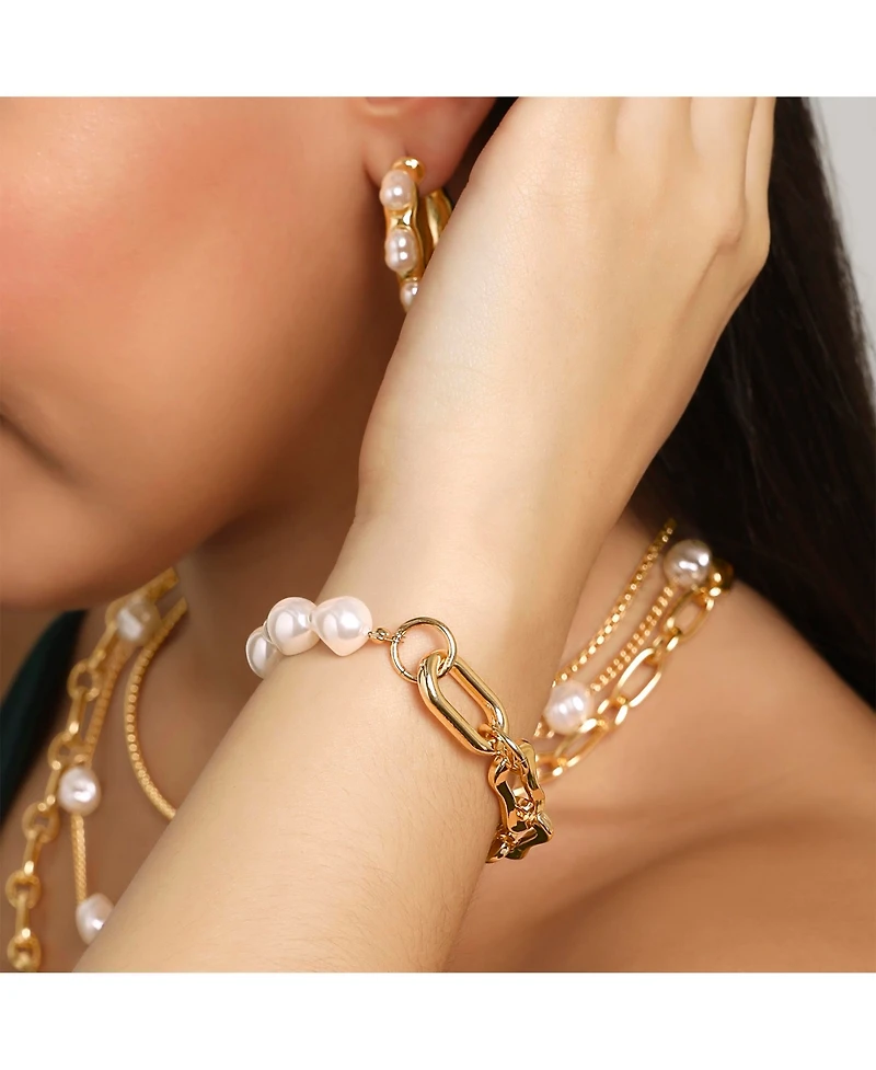 Bcbg Gold-Tone Link and Pearl Bracelet