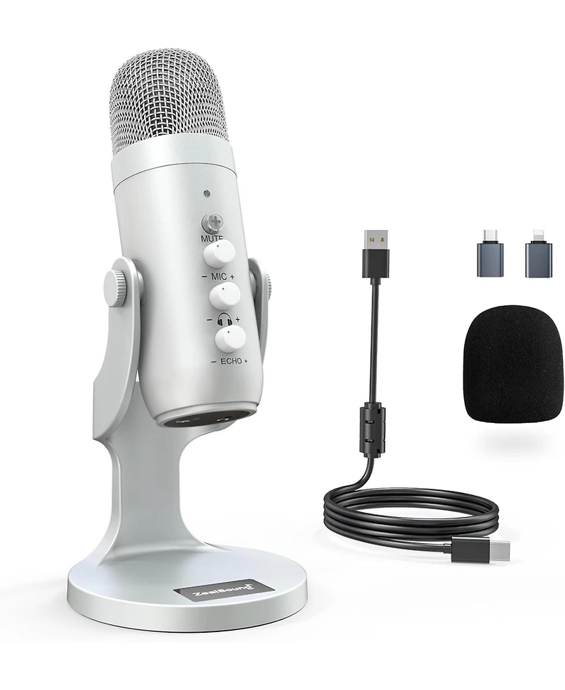 ZealSound Usb Microphone k66s Silver and Furry Windscreen d65k