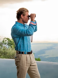 Koy Clothing Men's Linen Grandfather Collar Shirt