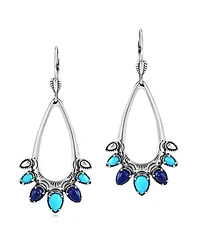American West Jewelry Sterling Silver Sleeping Beauty Turquoise and Lapis Open Pear Gemstone Lever Back Earrings