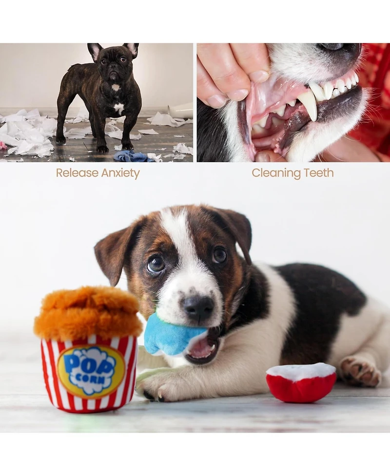 Nocciola 4-in-1 Popcorn Bucket Plush Dog Toy Set,Christmas gift,Interactive Squeaky Stuffed Dog Toys,Hide and Seek Dog Toys for Small & Medium Dogs