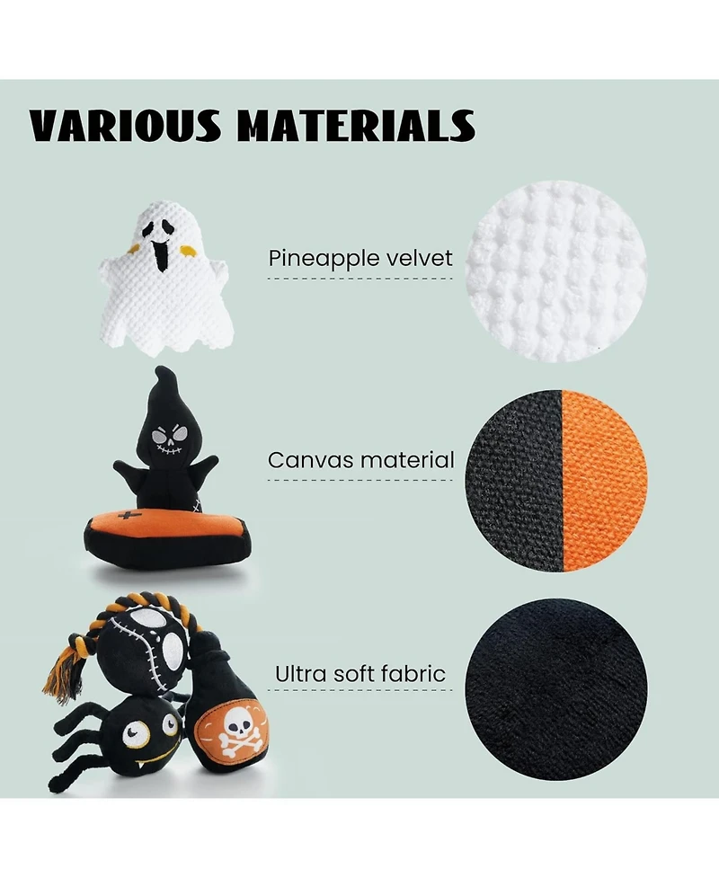 Nocciola 6 Pcs Halloween Dog Squeaky Toys for Aggressive chewers, Christmas gift,Stuffing Body Dog Toy Set for Small to Large Dogs