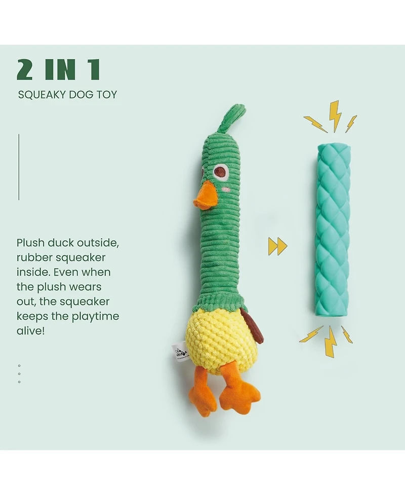 Nocciola 2-in-1 Squeaky Duck Dog Toy,Christmas gift,Cute Stuffed Dog Toys with Large Durable Rubber Squeaky Core for Aggressive Chewers
