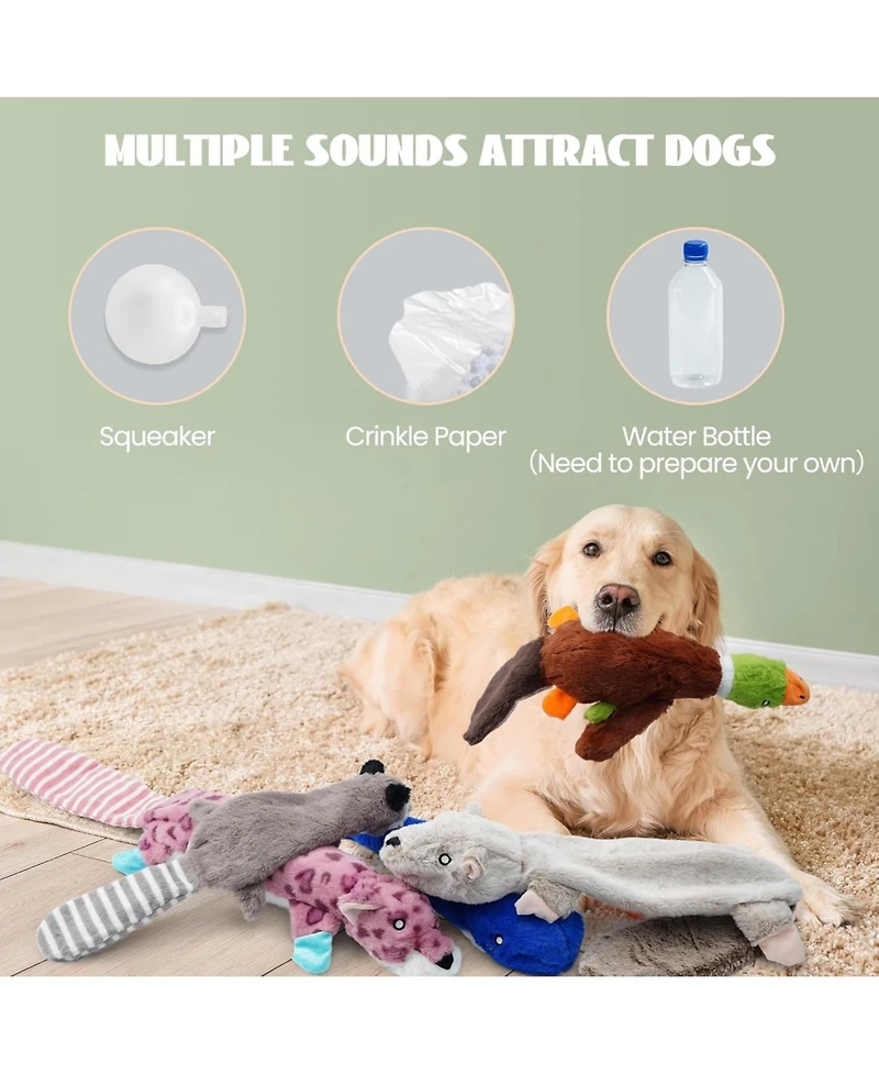 Nocciola 5 Pcs Jungle Series Plus Squeaky Stuffless Dog Toys, Belly Pouch to Hold Bottles for Bonus Crinkle, Durable Dog Toys for Aggressive Chewers