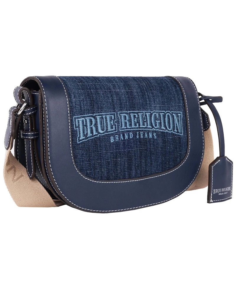 True Religion Dark Denim Logo Saddle Bag