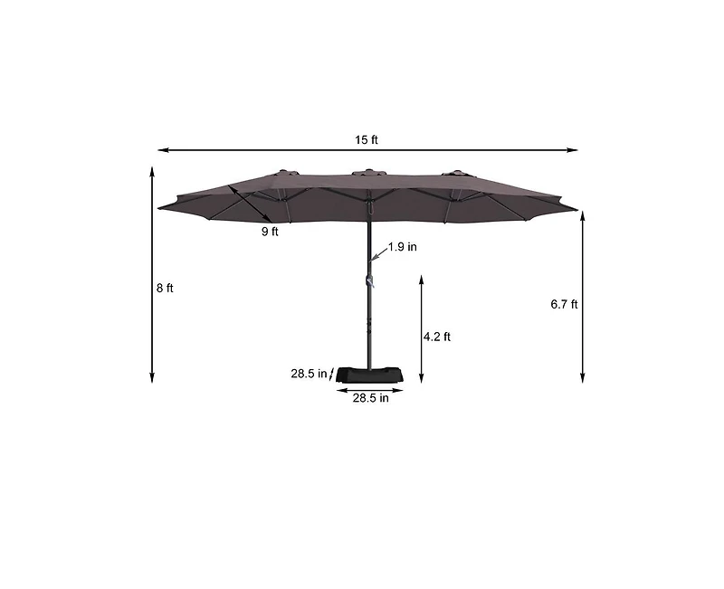Casainc 181" x 106" Outdoor Double-Sided Market Umbrella With Base Patio