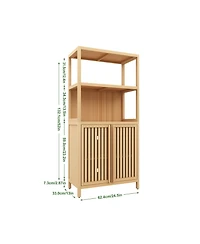 Casainc Freestanding Bamboo Storage Cabinet with 2 Doors, Versatile Floor Organizer for Bathroom, Kitchen, Living Room