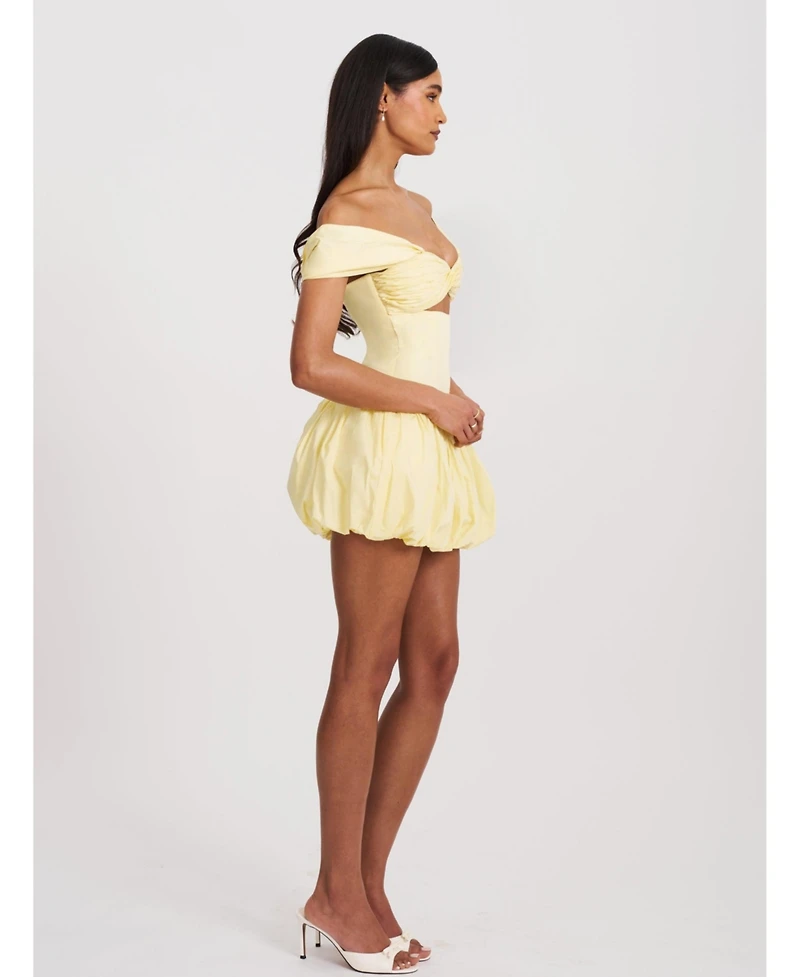Miss Circle Women's Umika Butter Yellow Bubble Hem Mini Dress