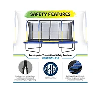 Plexalife 9' X 15' Gymnastics Style, Rectangular Trampoline Set with Premium Top-Ring Enclosure System