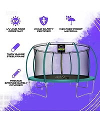 Plexalife Pumpkin-Shaped Outdoor Trampoline Set with Premium Top-Ring Frame Safety Enclosure, 14 Ft - Dark Green