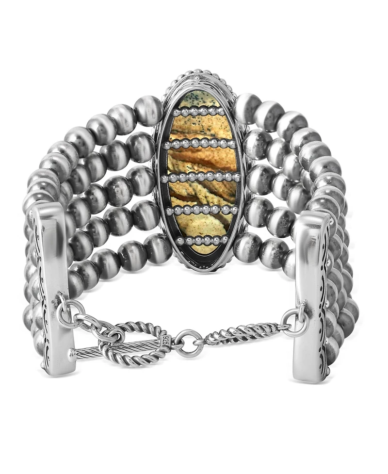 American West Jewelry Sterling Silver Oval Picture Jasper Oval Cut Beaded Toggle Bracelet, Size