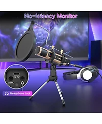 ZealSound Usb & 3.5mm Microphone with Type-c Adapter, Echo Volume, Tripod Stand, Pop Filter for Asmr, Video Recording, Streaming, Discord