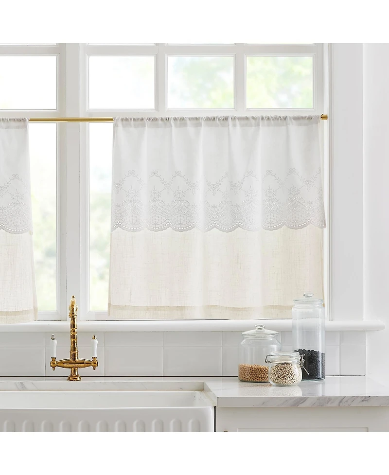 Lush Decor Brigitte Embroidery Eyelet Scalloped Edge Kitchen Tiers Neutral Pair 29x24
