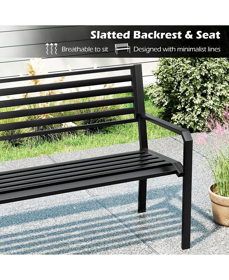 Gymax 50'' Outdoor Metal Park Bench for 2-3 People w/ Armrests & Backrest for Backyard
