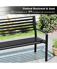 Gymax 50'' Outdoor Metal Park Bench for 2-3 People w/ Armrests & Backrest for Backyard