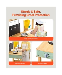 Slickblue Kids Outdoor Wooden Mud Kitchen Toy Playset for Pretend Cooking and Gardening