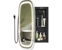 Songmics Home Wall-Mounted Bathroom Cabinet with Lighted Mirror and Charge Station, Black