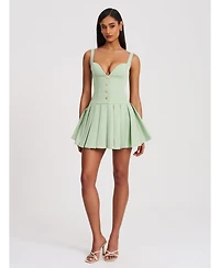Miss Circle Women's Tala Pistachio Green Sleeveless Pleated Preppy Mini Dress