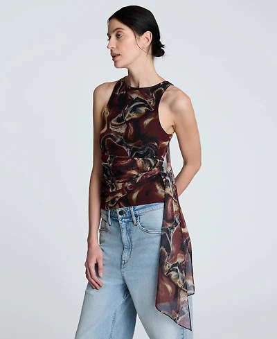 Kenneth Cole Women's Printed Gathered Draped Sleeveless Top