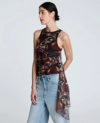 Kenneth Cole Women's Printed Gathered Draped Sleeveless Top