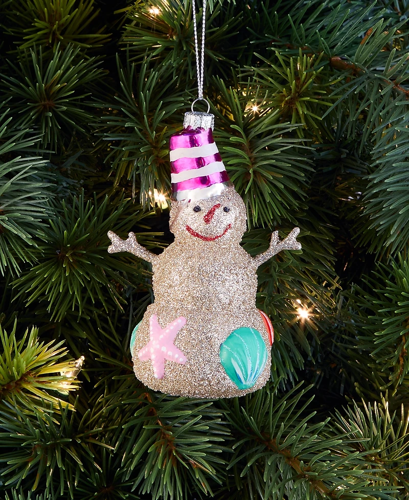 Holiday Lane Florida Glass Beach Snowman Ornament, Macy's Exclusive