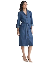 Jones New York Women's Belted Button-Down Cotton Collared Denim Dress