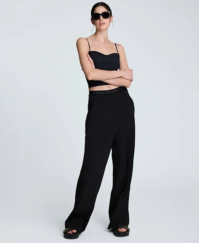 Kenneth Cole Women's Luxe Stretch Twill High Rise Wide-Leg Pants