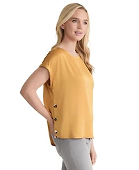 Jones New York Women's Side-Button Cuffed-Sleeve Top