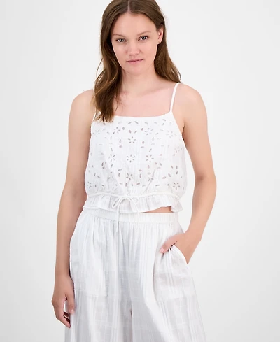 Lucky Brand Women's Cotton Straight-Neck Cutwork Tank Top