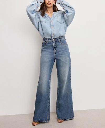 Good American Women's Denim Shirt Jumpsuit