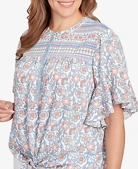 Ruby Rd. Plus Vintage Floral Tie Front Henley Top