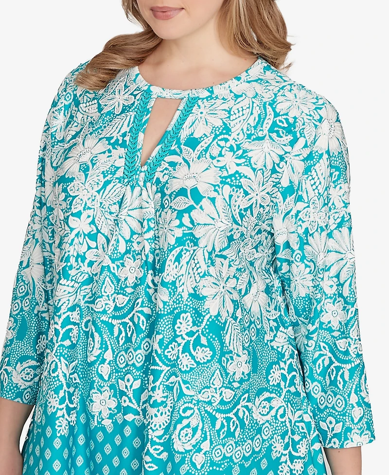Ruby Rd. Plus Ibiza Ombre Floral Puff Print Top