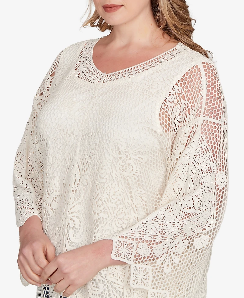 Ruby Rd. Plus Lined Medallion Crochet Top