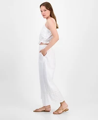 Lucky Brand Women's Cotton High-Rise Cutwork Wide-Leg Pants