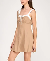 Trixxi Juniors' Printed Contrast-Trim Sleeveless Fit & Flare Dress