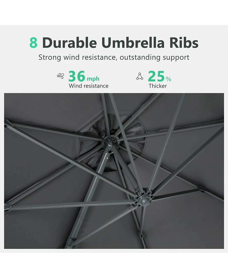 10 Ft Cantilever Patio Umbrella with 360° Rotation & Tilt Adjustment, Square Outdoor Offset Umbrella with Aluminum Pole