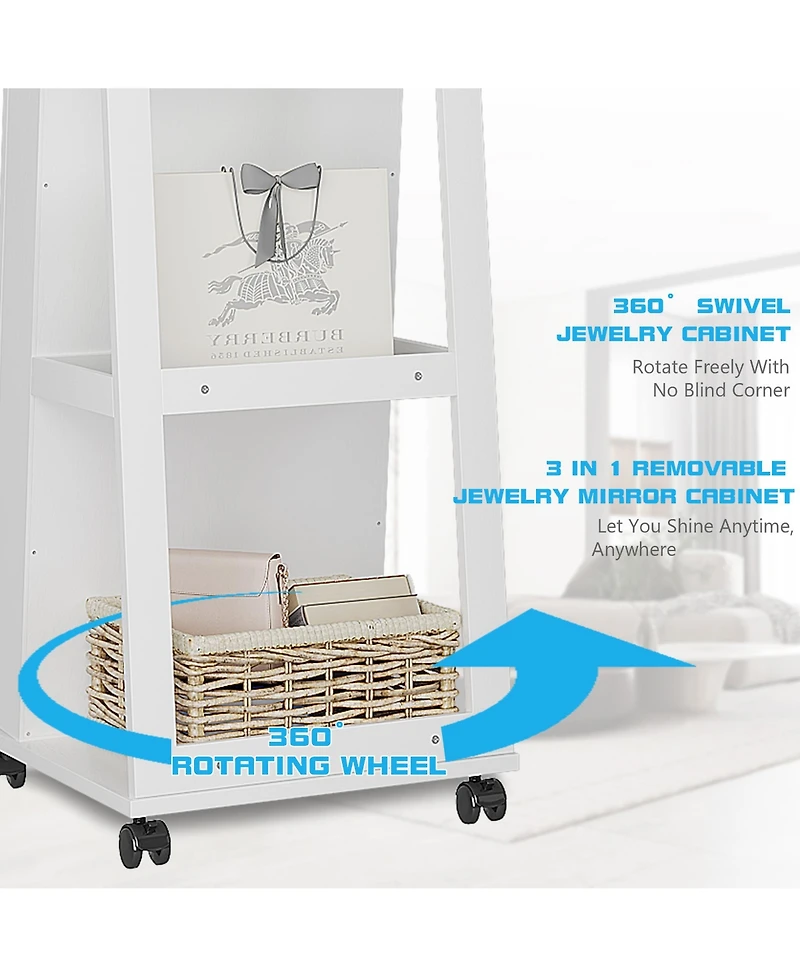 Vlsrka Led Jewelry Mirror Cabinet with Lights, Lock, and Rotating Function