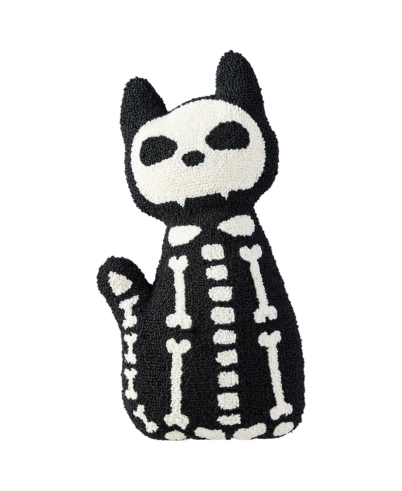 Glitzhome Halloween Hooked Skeleton Cat Shaped Decorative Pillow, 9" x 4"