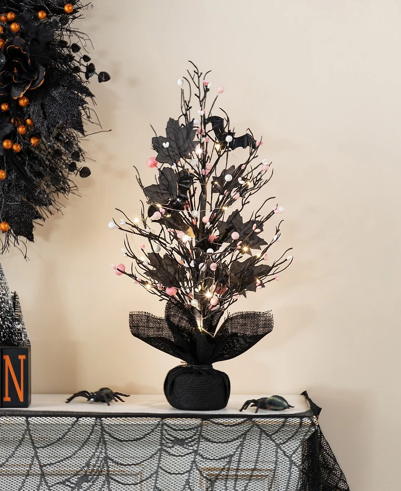 Glitzhome 20" Lighted Pink Halloween Berries Table Tree