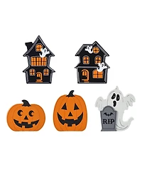 Glitzhome Halloween Wooden Haunted House and Pumpkin Ghost Table Block, Set of 5