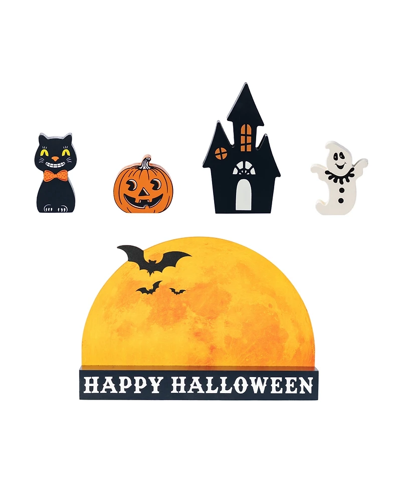 Glitzhome Happy Halloween Wooden Table Block, Set of 5