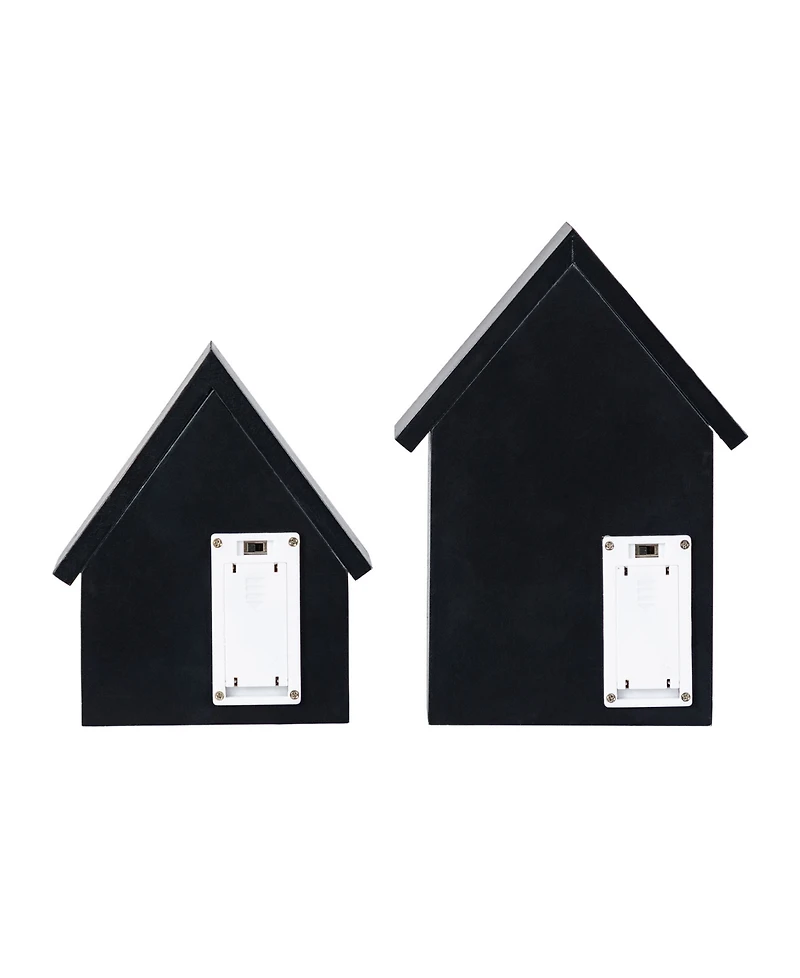 Glitzhome Lighted Halloween Wooden House-shaped Table Decor, Set of 2