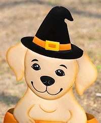 Glitzhome 32" Halloween Metal Labrador In Pumpkin Yard Stake